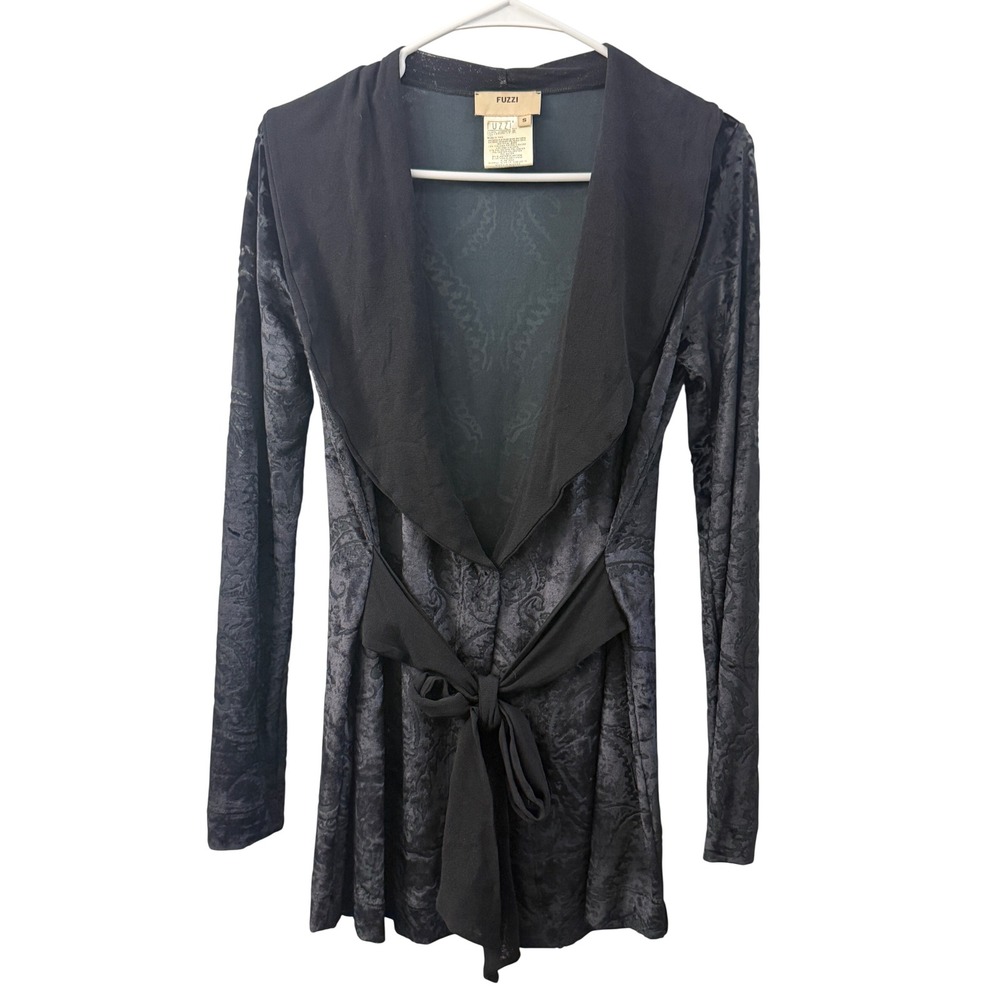 Fuzzi Italy Burnout Velvet Paisley Shawl Collar Wrap Cardigan Small Goth